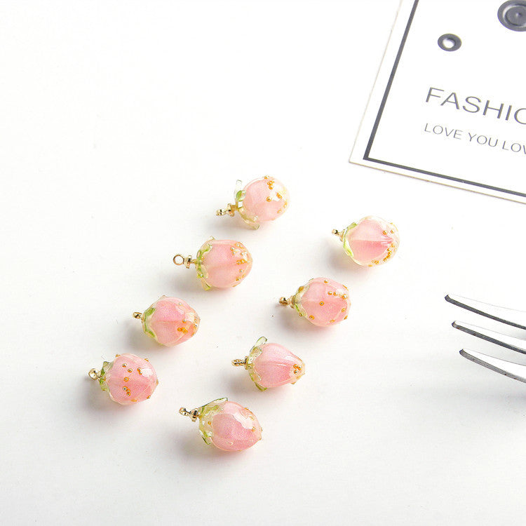 Fresh and Small Cute Pink Resin Strawberry Pendant DIY Bracelet Earrings Handmade Material Accessories