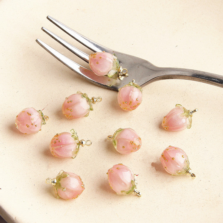 Fresh and Small Cute Pink Resin Strawberry Pendant DIY Bracelet Earrings Handmade Material Accessories