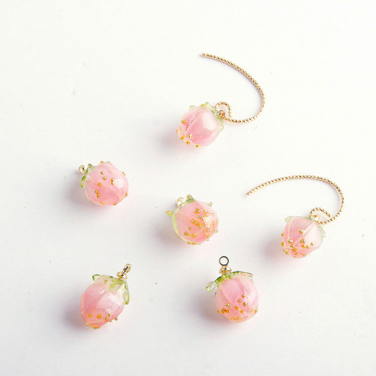 Fresh and Small Cute Pink Resin Strawberry Pendant DIY Bracelet Earrings Handmade Material Accessories
