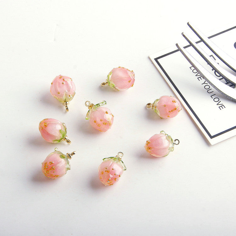 Fresh and Small Cute Pink Resin Strawberry Pendant DIY Bracelet Earrings Handmade Material Accessories