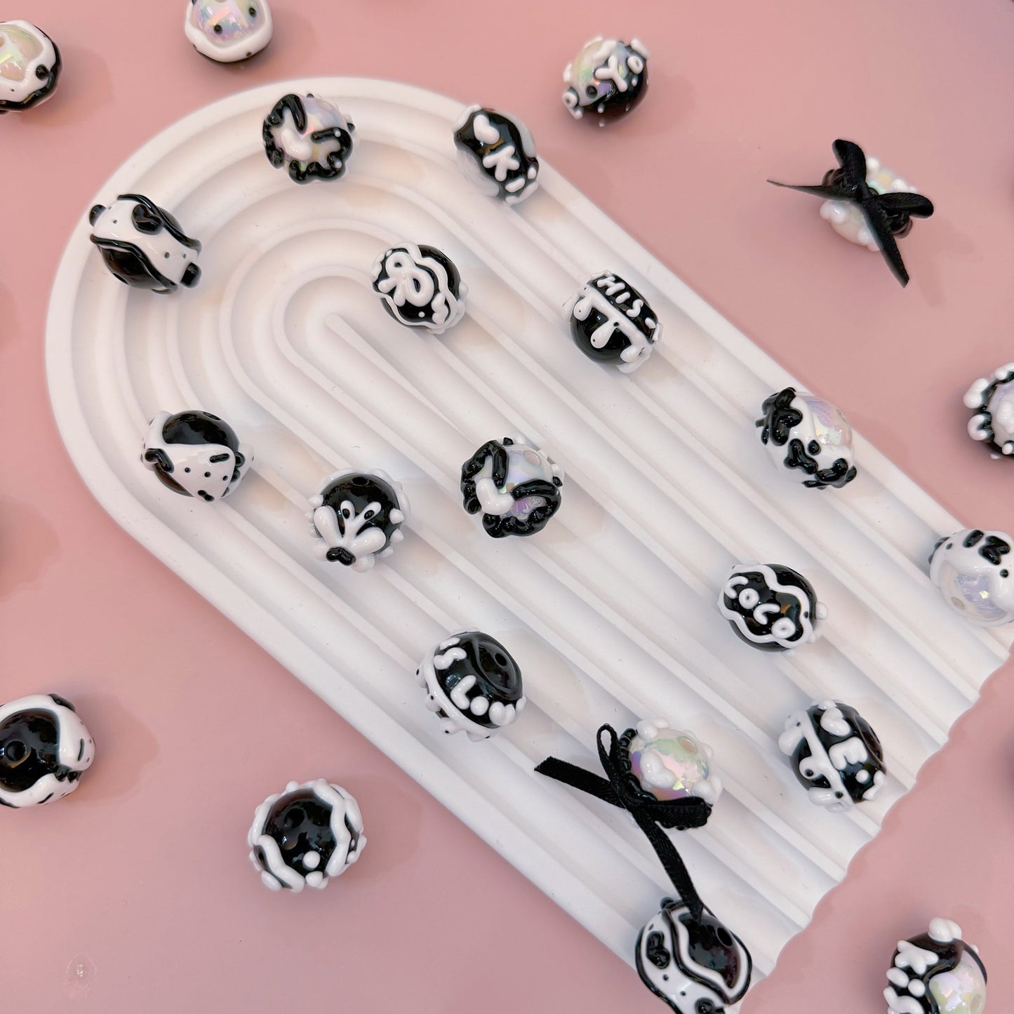Black And White Hand-Painted Beads