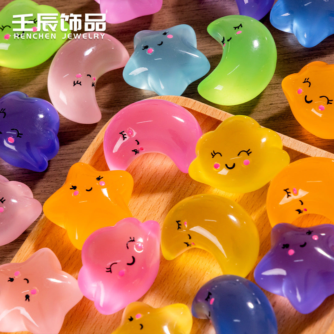 15pcs /3.5cm Luminous Cartoon Stars Moon Clouds DIY Jewelry Resin Accessories