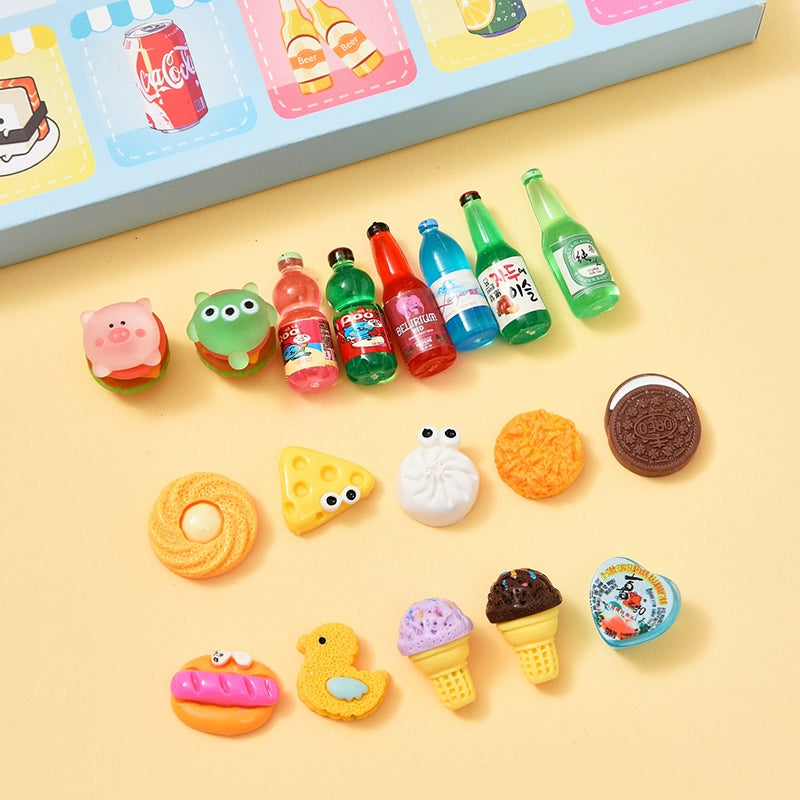 40 Simulated Food and Play Blind Boxes, Mini Miniature Bottles, Luminous Resin Gifts.