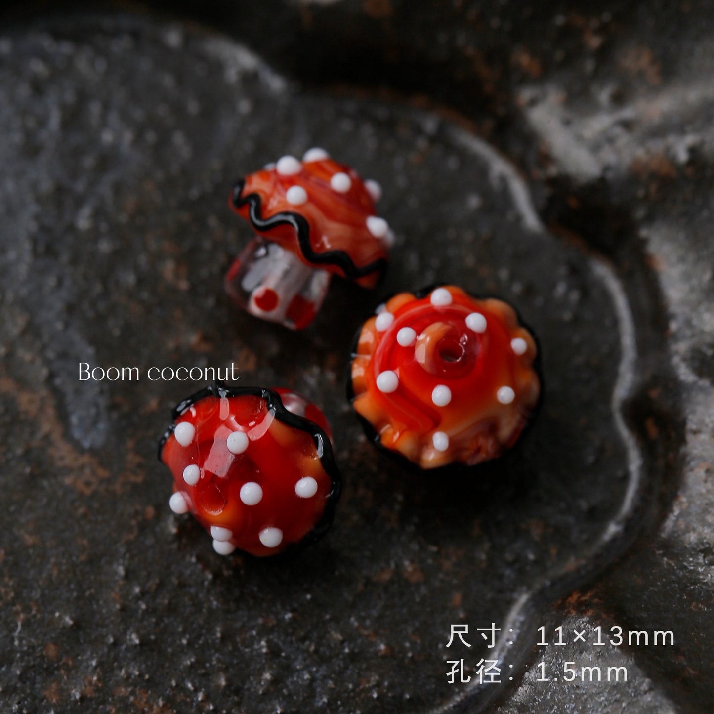 2pcs Handmade Glazed Mushroom Beads DIY Beaded Material-5821