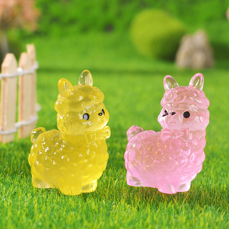 12pcs Cute Cartoon Alpaca Ornament Luminous Ornament