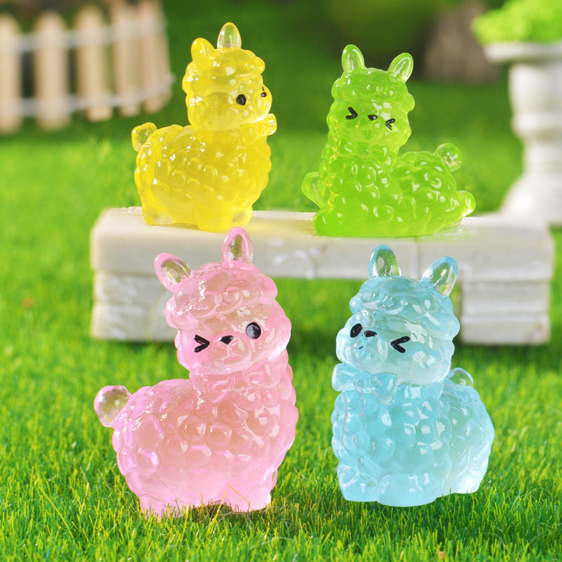 12pcs Cute Cartoon Alpaca Ornament Luminous Ornament