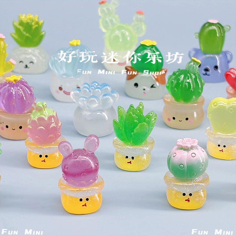 Mini luminous small plant cactus simulation potted miniature ornament