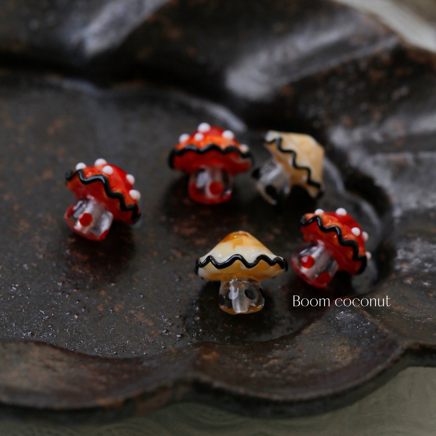 2pcs Handmade Glazed Mushroom Beads DIY Beaded Material-5821