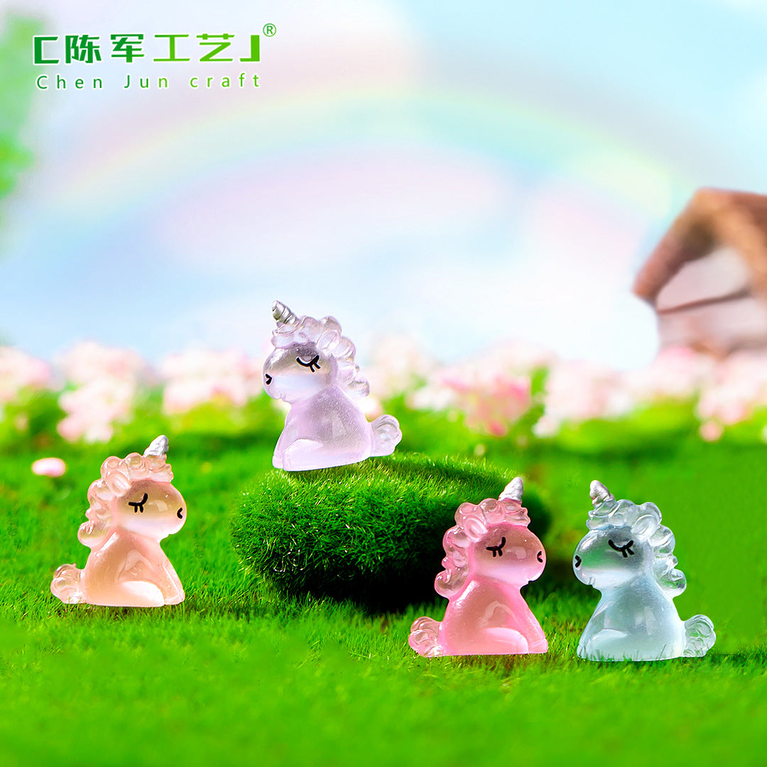 Micro Landscape Animal Cartoon Unicorn Doll DIY Landscaping Car Luminous Small Ornament