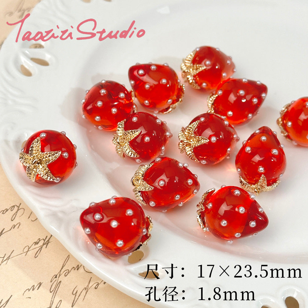 5pcs / Resin strawberry pendant loose beads DIY handmade