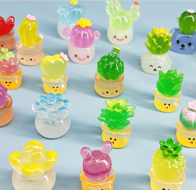 Mini luminous small plant cactus simulation potted miniature ornament