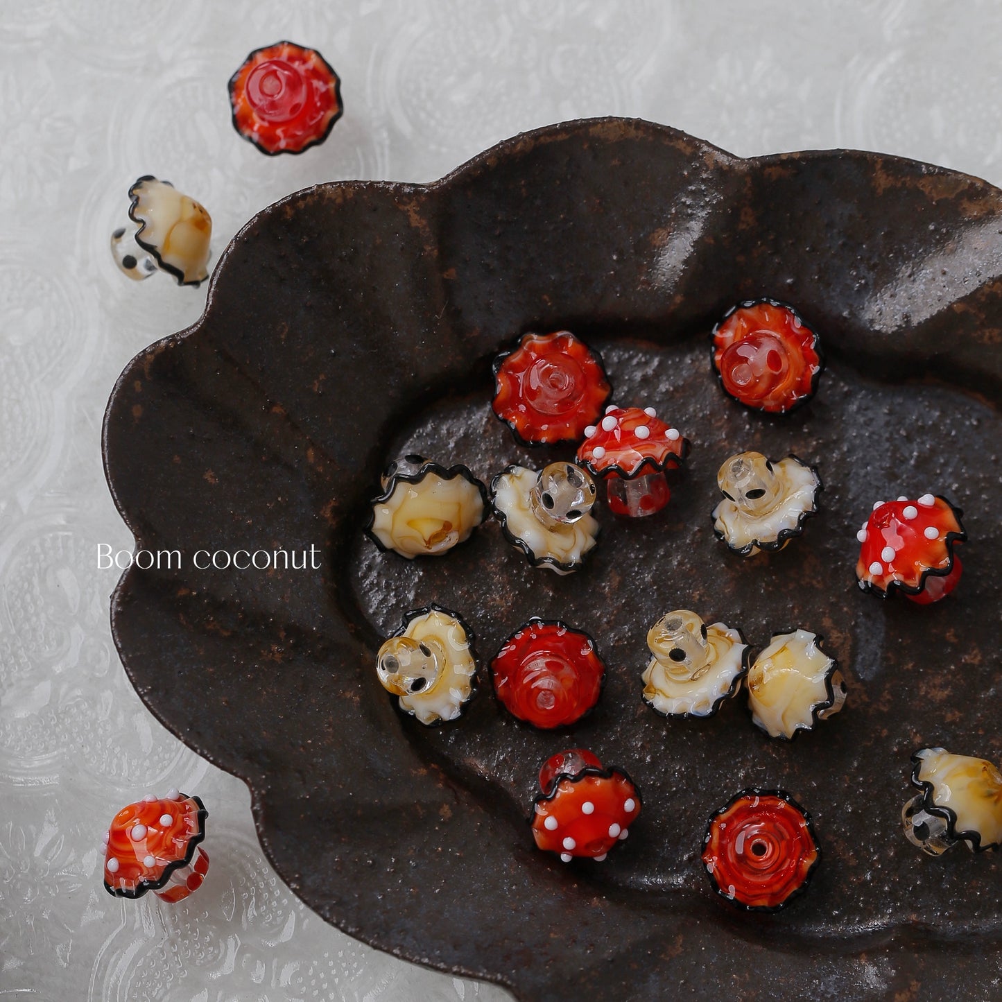 2pcs Handmade Glazed Mushroom Beads DIY Beaded Material-5821
