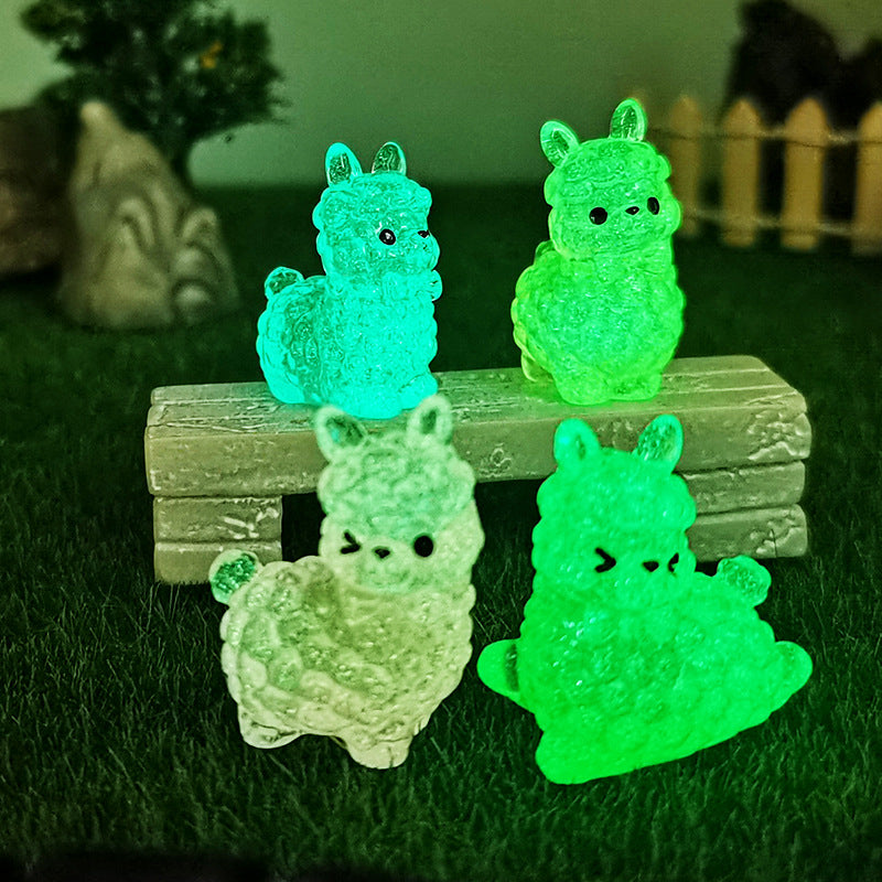 12pcs Cute Cartoon Alpaca Ornament Luminous Ornament