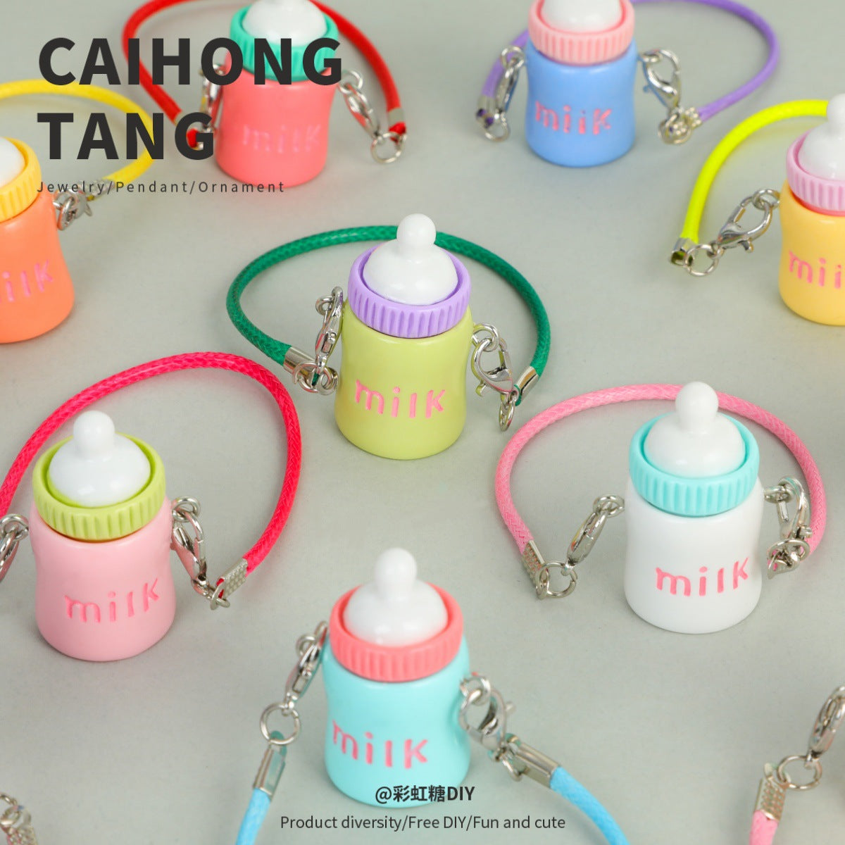 2pcs Cute Lanyard Bottle Resin Creative Cotton Keychain Pendant.