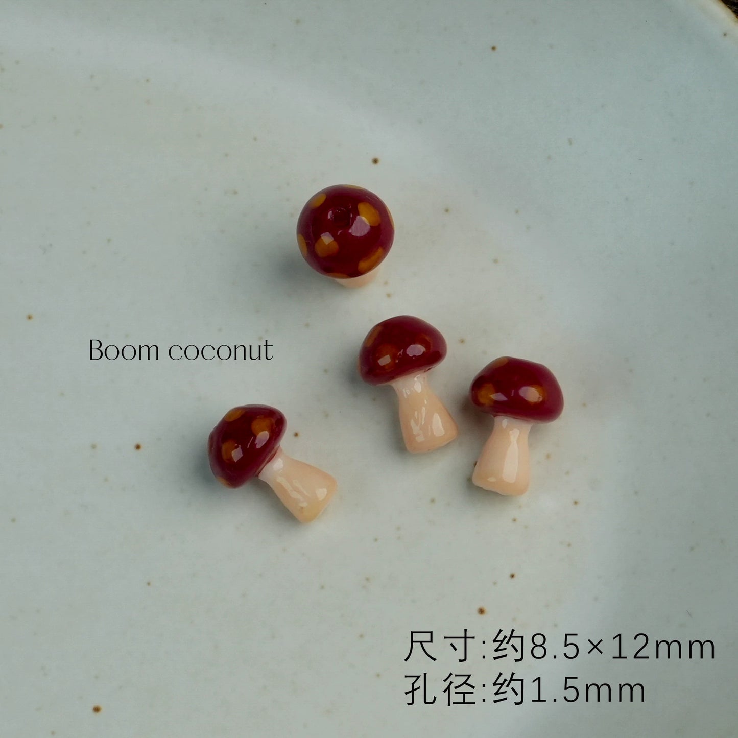 2pcs Handmade Glazed Mushroom Beads DIY Beaded Material-5821
