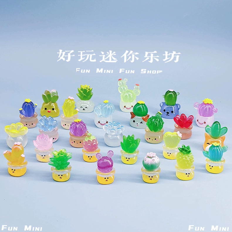 Mini luminous small plant cactus simulation potted miniature ornament