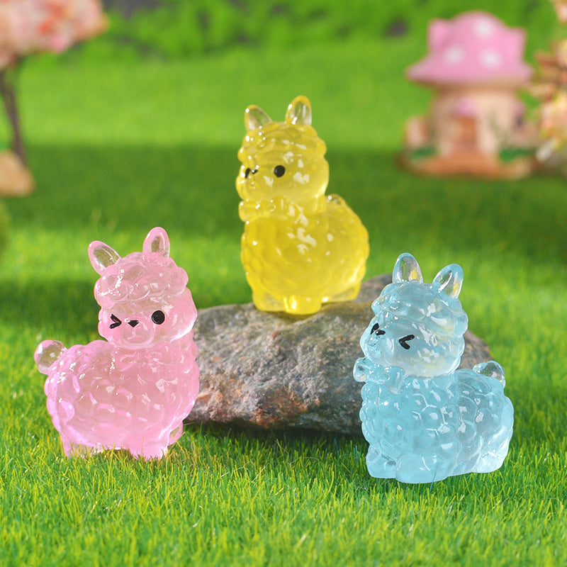 12pcs Cute Cartoon Alpaca Ornament Luminous Ornament
