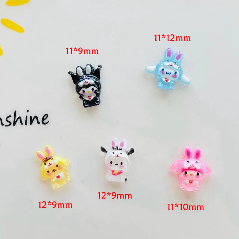 50 Pcs New 3D Mini Cartoon Puppy Little Rabbit lovely Resin Flat Back Scrapbook DIY Nail decoration component holiday gifts