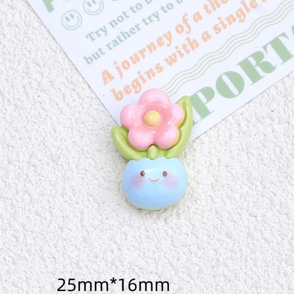 10PCS Shiny Animal Potted Plants Resin Flatback Cabochons For Hairpin Scrapbooking DIY Jewelry Craft Decoration Accessories