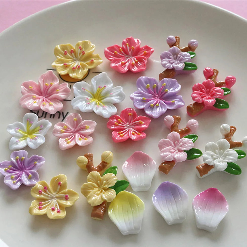 10PCS Shiny Peach Blossom Series Resin Flat Back Cabochons For Hairpin Scrapbooking DIY Jewelry Craft Decoration Accessories