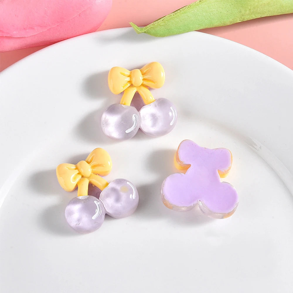 10PCS Clear Cherry Blossom Cherry Resin Flat Back Cabochons For Hairpin Scrapbooking DIY Jewelry Craft Decoration Accessories