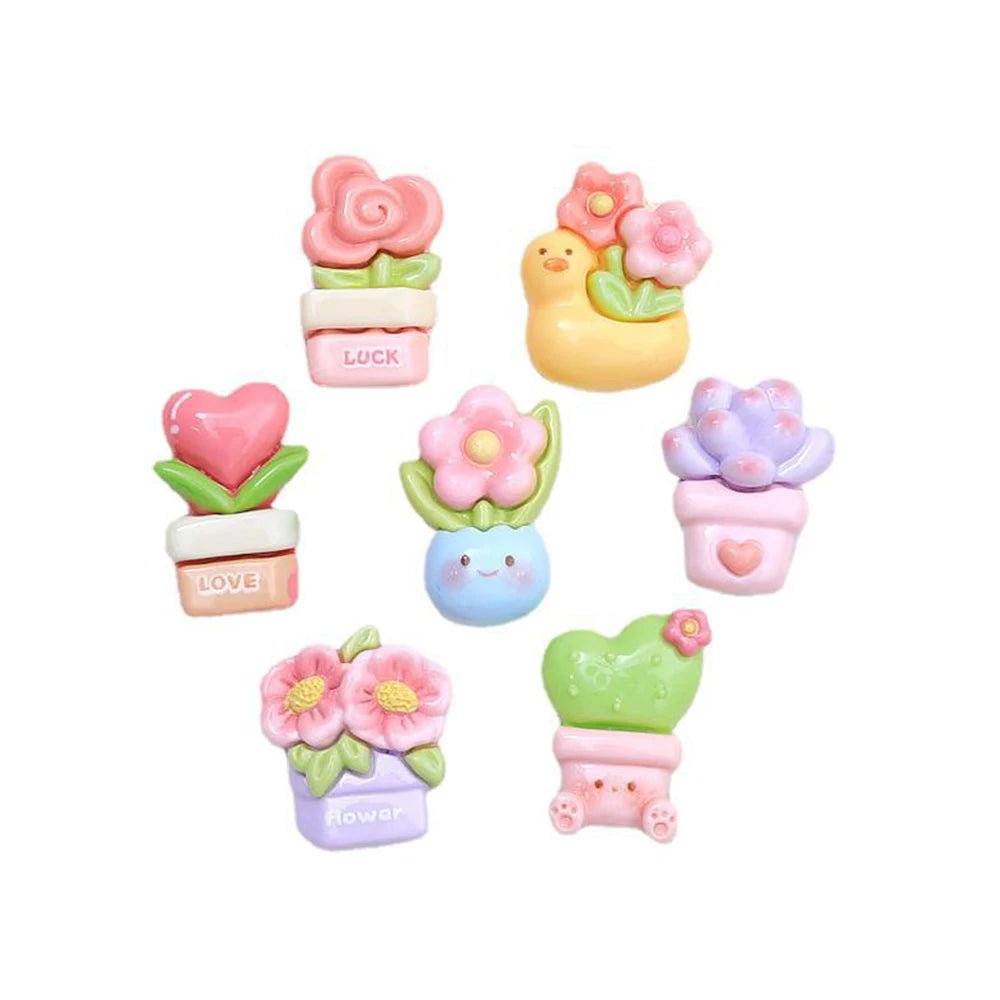 10PCS Shiny Animal Potted Plants Resin Flatback Cabochons For Hairpin Scrapbooking DIY Jewelry Craft Decoration Accessories