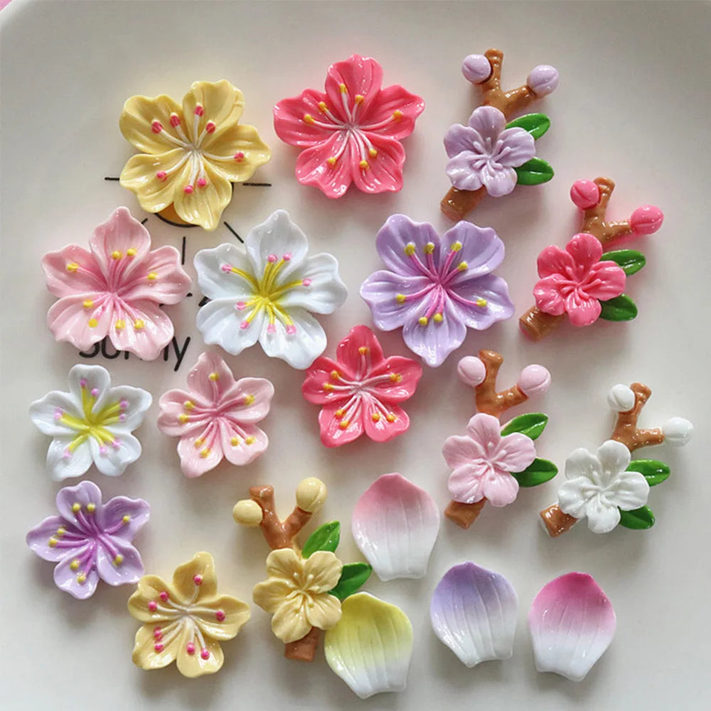 10PCS Shiny Peach Blossom Series Resin Flat Back Cabochons For Hairpin Scrapbooking DIY Jewelry Craft Decoration Accessories