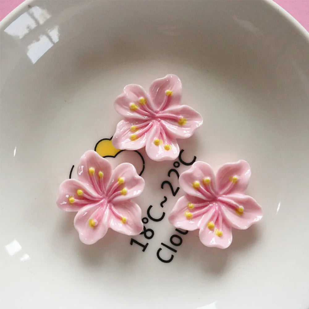 10PCS Shiny Peach Blossom Series Resin Flat Back Cabochons For Hairpin Scrapbooking DIY Jewelry Craft Decoration Accessories