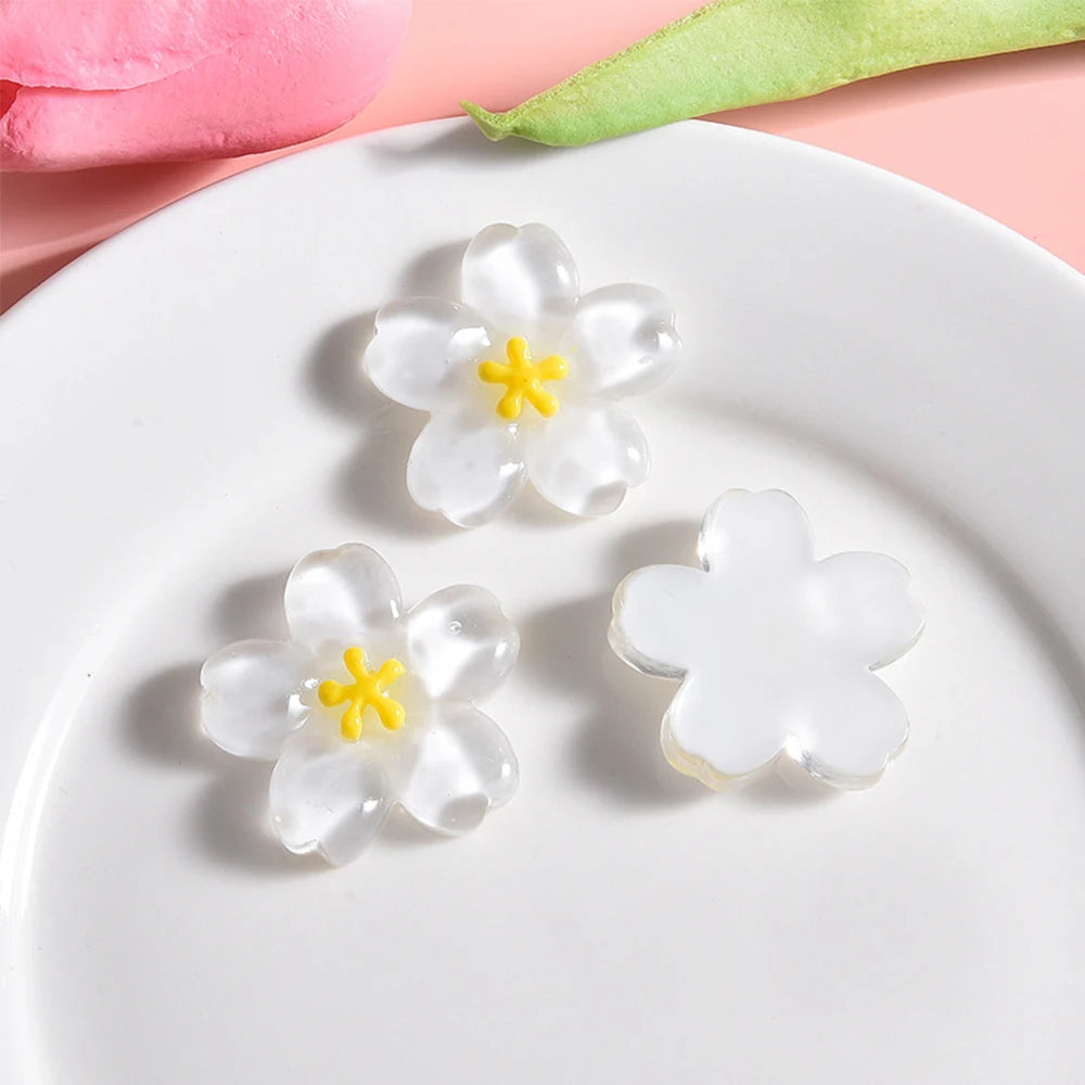 10PCS Clear Cherry Blossom Cherry Resin Flat Back Cabochons For Hairpin Scrapbooking DIY Jewelry Craft Decoration Accessories