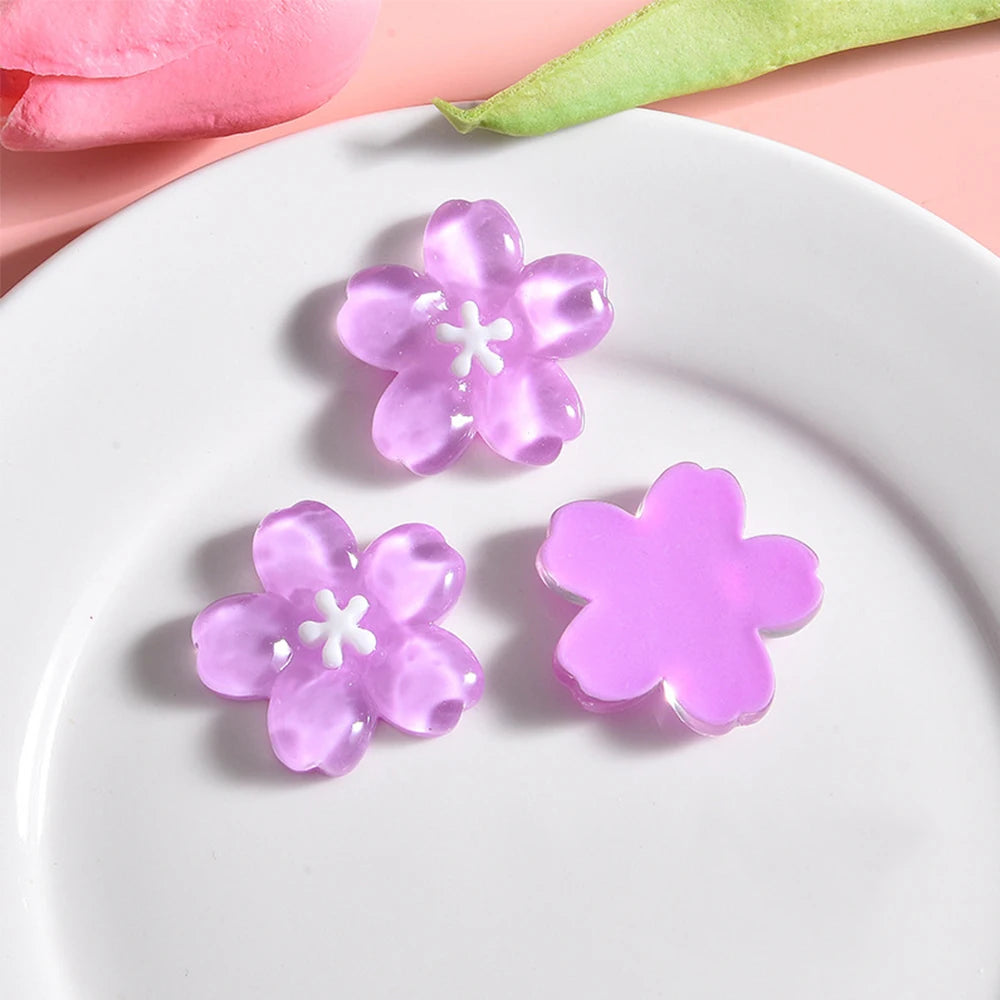 10PCS Clear Cherry Blossom Cherry Resin Flat Back Cabochons For Hairpin Scrapbooking DIY Jewelry Craft Decoration Accessories
