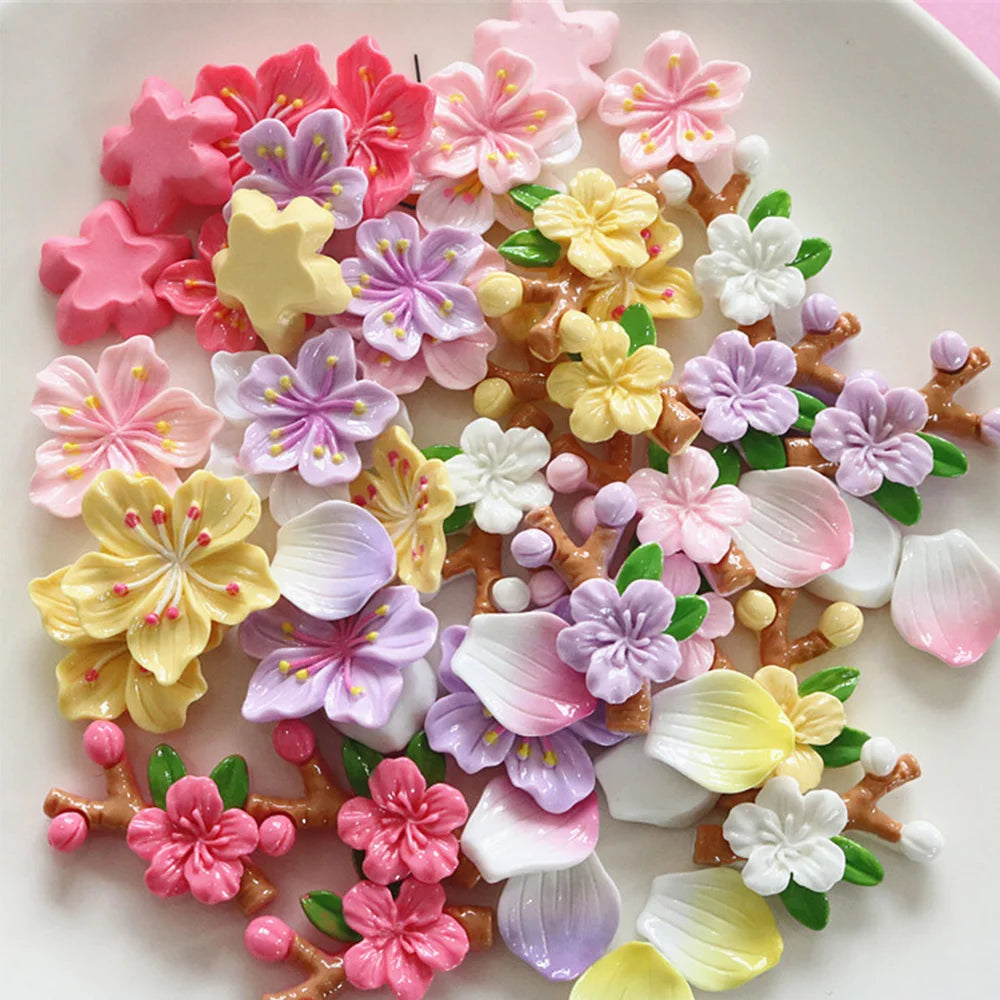 10PCS Shiny Peach Blossom Series Resin Flat Back Cabochons For Hairpin Scrapbooking DIY Jewelry Craft Decoration Accessories