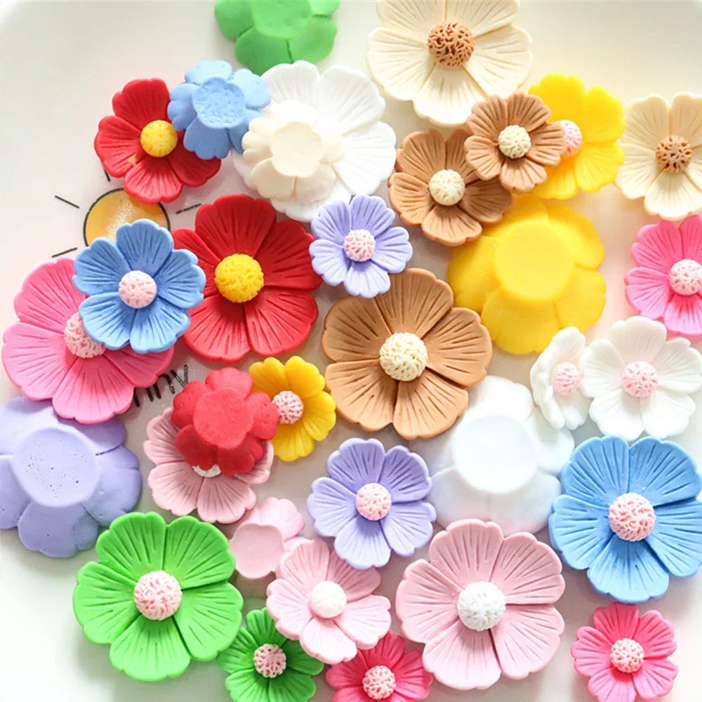 10PCS 21mm-34mm Five Petal Flower Resin Flat Back Cabochons For Hairpin Scrapbooking DIY Jewelry Craft Decoration Accessories