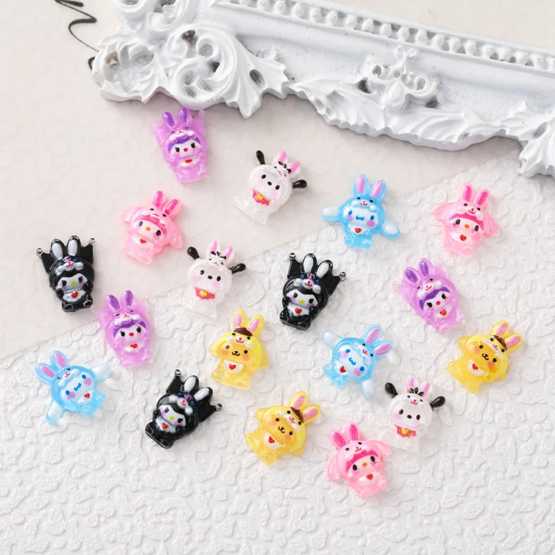 50 Pcs New 3D Mini Cartoon Puppy Little Rabbit lovely Resin Flat Back Scrapbook DIY Nail decoration component holiday gifts