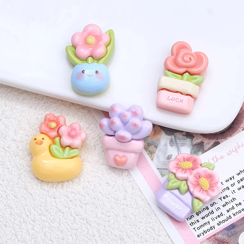 10PCS Shiny Animal Potted Plants Resin Flatback Cabochons For Hairpin Scrapbooking DIY Jewelry Craft Decoration Accessories