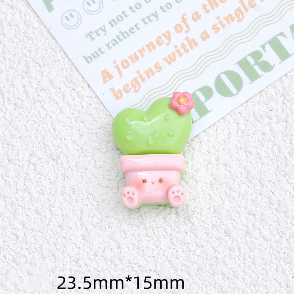 10PCS Shiny Animal Potted Plants Resin Flatback Cabochons For Hairpin Scrapbooking DIY Jewelry Craft Decoration Accessories