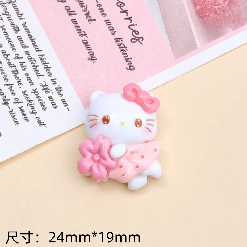 10PCS cartoon bright surface animal Hug Flower Cat Resin Flat Back Scrapbook Diy Jewelry hair clips Ornament Accessories A4