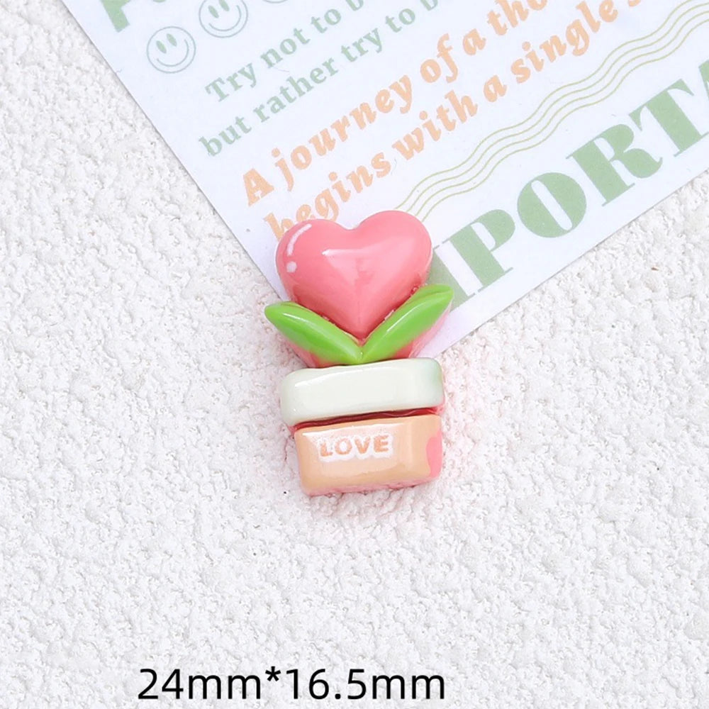 10PCS Shiny Animal Potted Plants Resin Flatback Cabochons For Hairpin Scrapbooking DIY Jewelry Craft Decoration Accessories