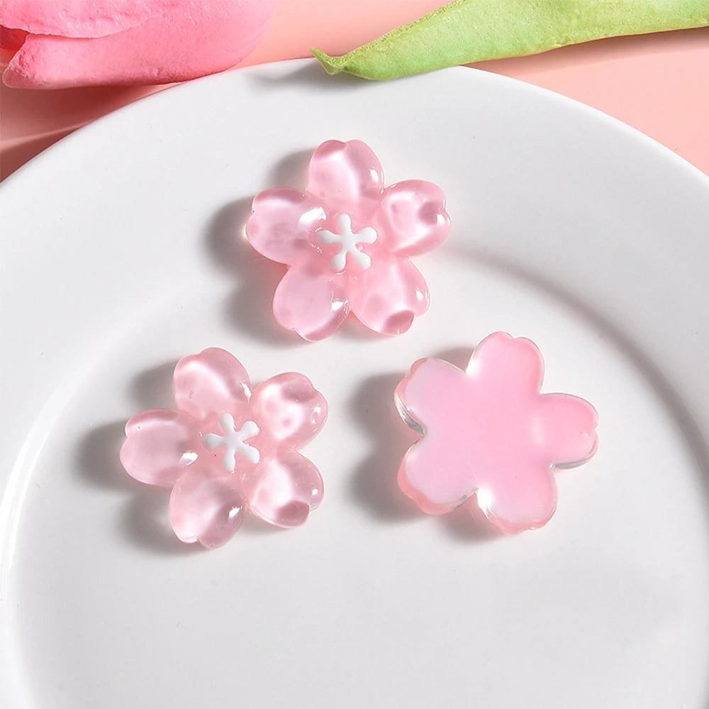 10PCS Clear Cherry Blossom Cherry Resin Flat Back Cabochons For Hairpin Scrapbooking DIY Jewelry Craft Decoration Accessories