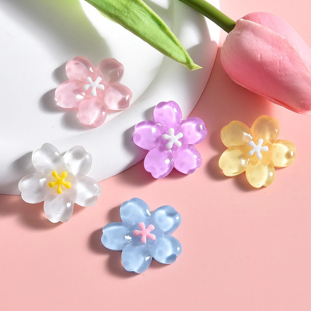 10PCS Clear Cherry Blossom Cherry Resin Flat Back Cabochons For Hairpin Scrapbooking DIY Jewelry Craft Decoration Accessories