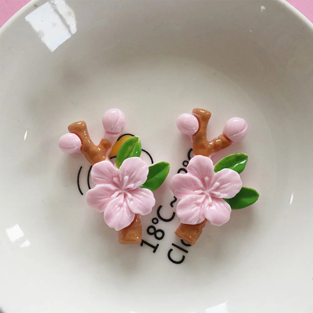 10PCS Shiny Peach Blossom Series Resin Flat Back Cabochons For Hairpin Scrapbooking DIY Jewelry Craft Decoration Accessories
