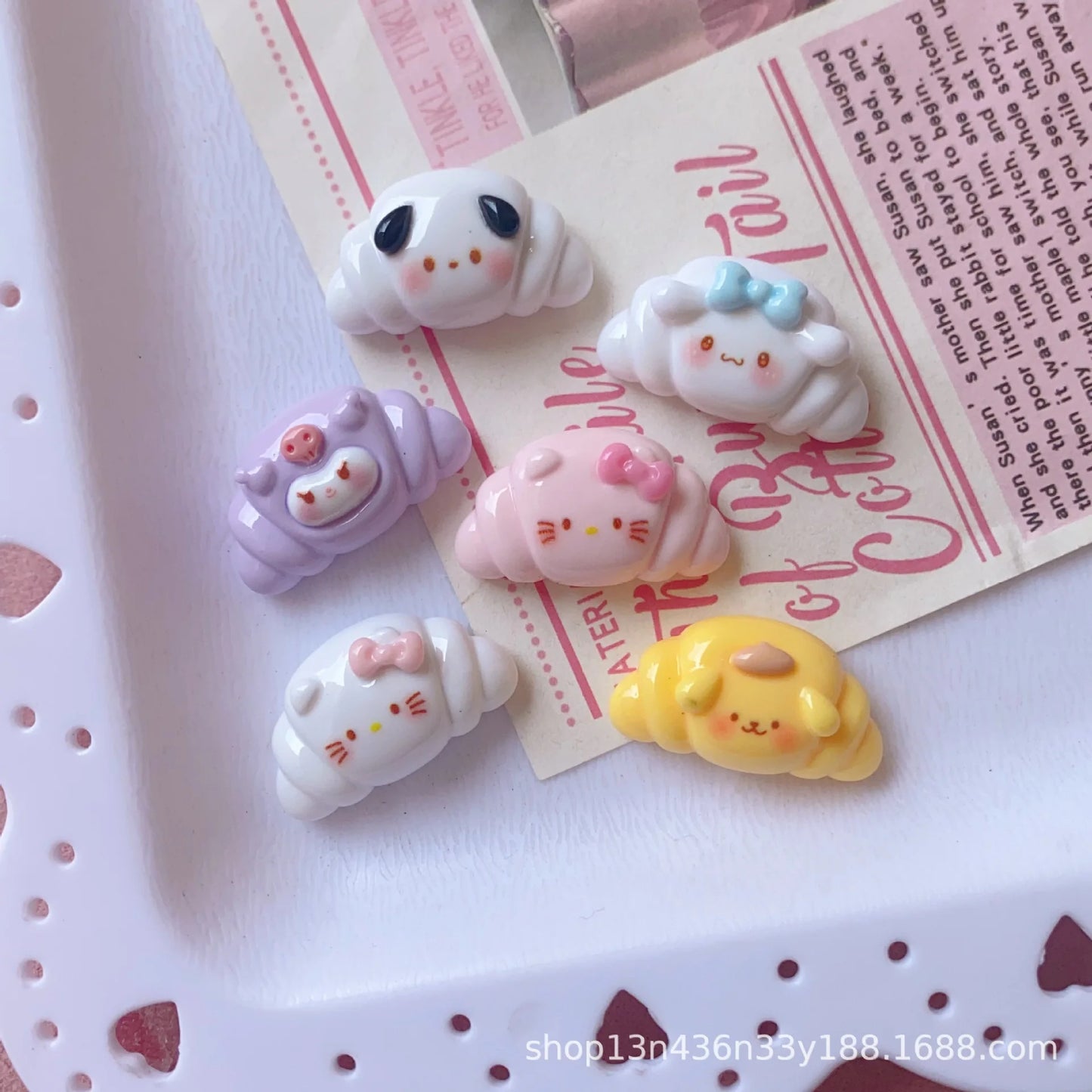 10PCS Kawai cartoon bright surface Croissant Resin Flat Back Scrapbook DIY Bow Decor Accessories Crafts A4