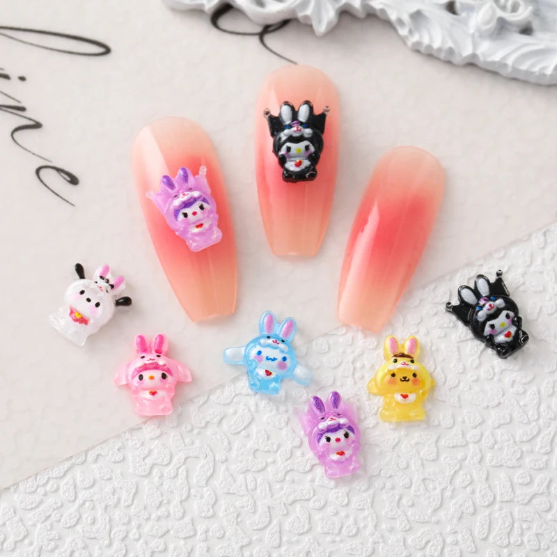 50 Pcs New 3D Mini Cartoon Puppy Little Rabbit lovely Resin Flat Back Scrapbook DIY Nail decoration component holiday gifts