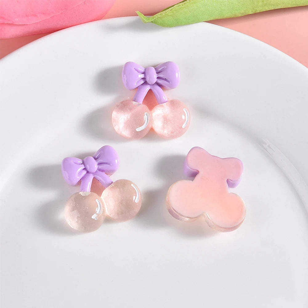 10PCS Clear Cherry Blossom Cherry Resin Flat Back Cabochons For Hairpin Scrapbooking DIY Jewelry Craft Decoration Accessories