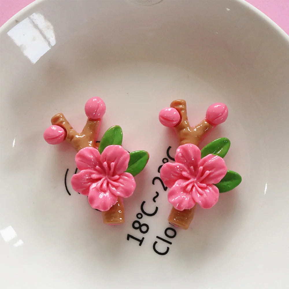 10PCS Shiny Peach Blossom Series Resin Flat Back Cabochons For Hairpin Scrapbooking DIY Jewelry Craft Decoration Accessories