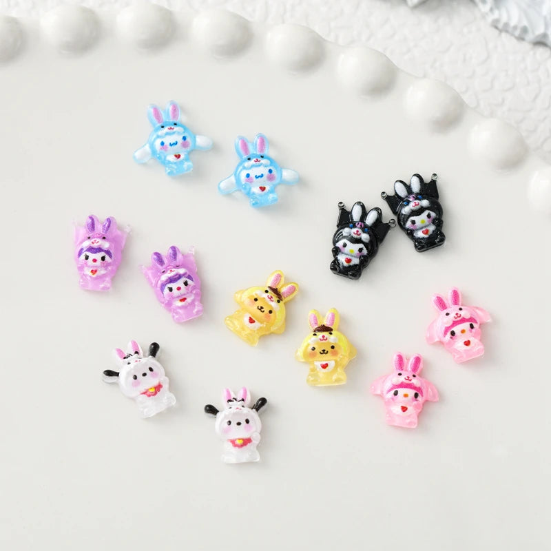 50 Pcs New 3D Mini Cartoon Puppy Little Rabbit lovely Resin Flat Back Scrapbook DIY Nail decoration component holiday gifts