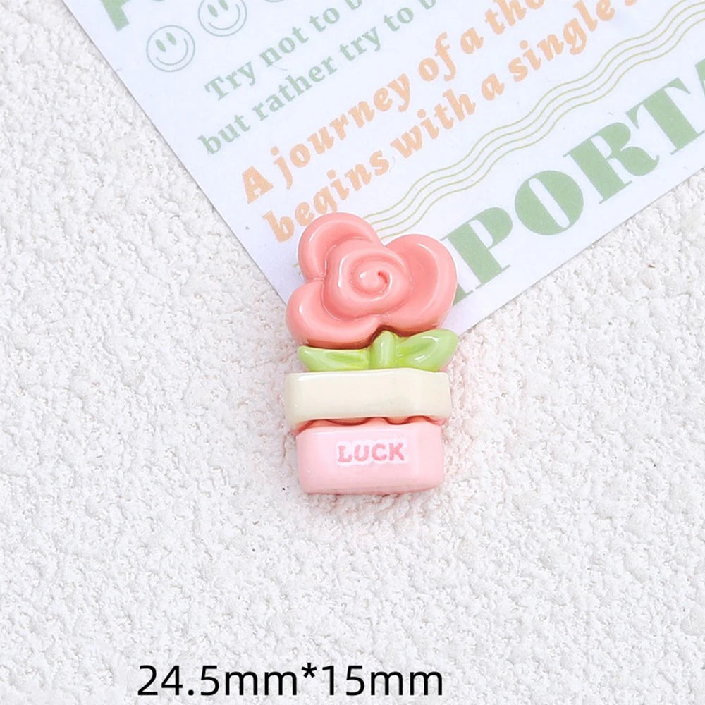 10PCS Shiny Animal Potted Plants Resin Flatback Cabochons For Hairpin Scrapbooking DIY Jewelry Craft Decoration Accessories