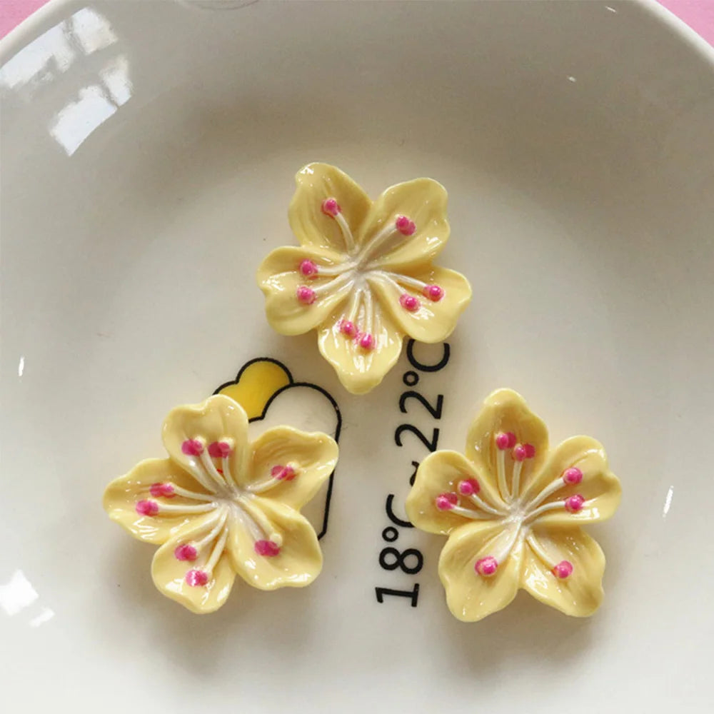 10PCS Shiny Peach Blossom Series Resin Flat Back Cabochons For Hairpin Scrapbooking DIY Jewelry Craft Decoration Accessories