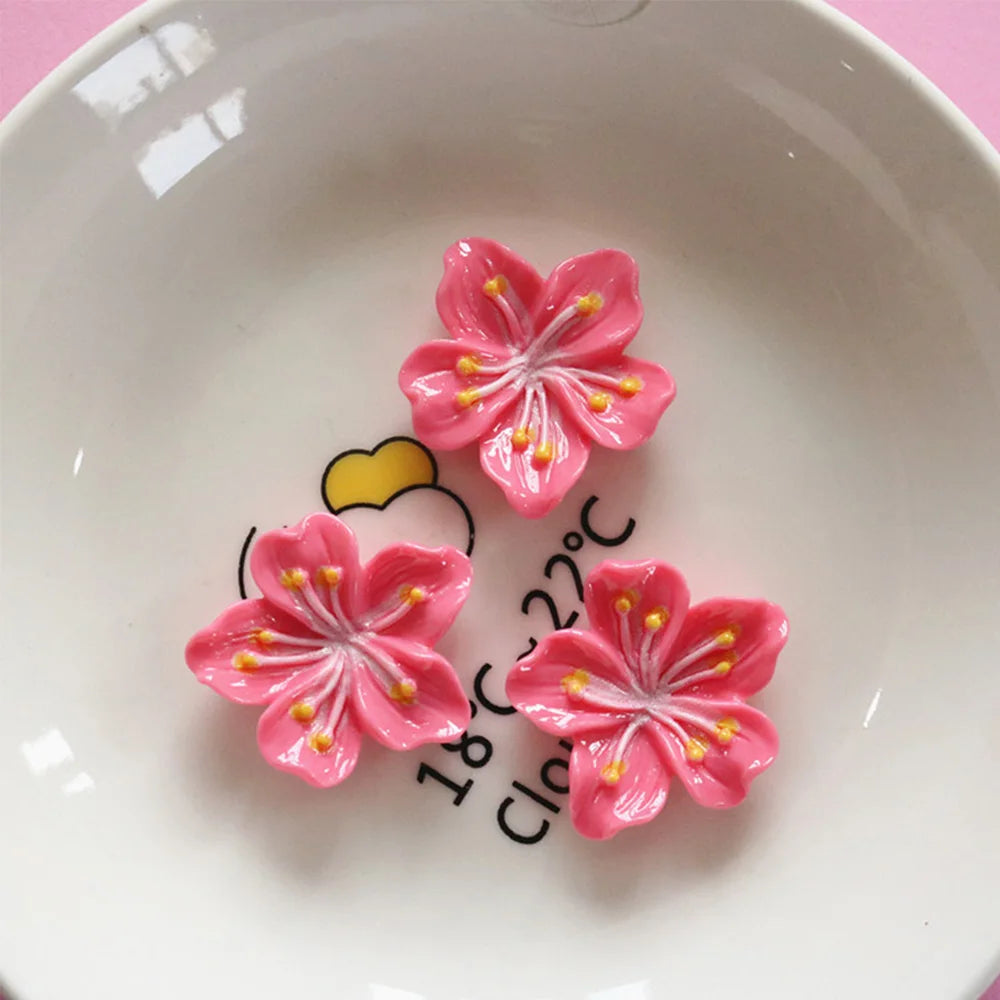 10PCS Shiny Peach Blossom Series Resin Flat Back Cabochons For Hairpin Scrapbooking DIY Jewelry Craft Decoration Accessories