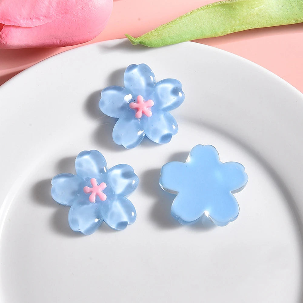 10PCS Clear Cherry Blossom Cherry Resin Flat Back Cabochons For Hairpin Scrapbooking DIY Jewelry Craft Decoration Accessories