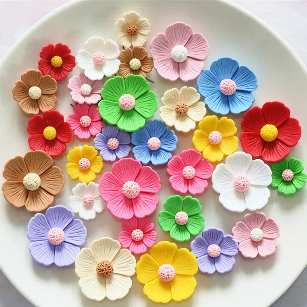 10PCS 21mm-34mm Five Petal Flower Resin Flat Back Cabochons For Hairpin Scrapbooking DIY Jewelry Craft Decoration Accessories
